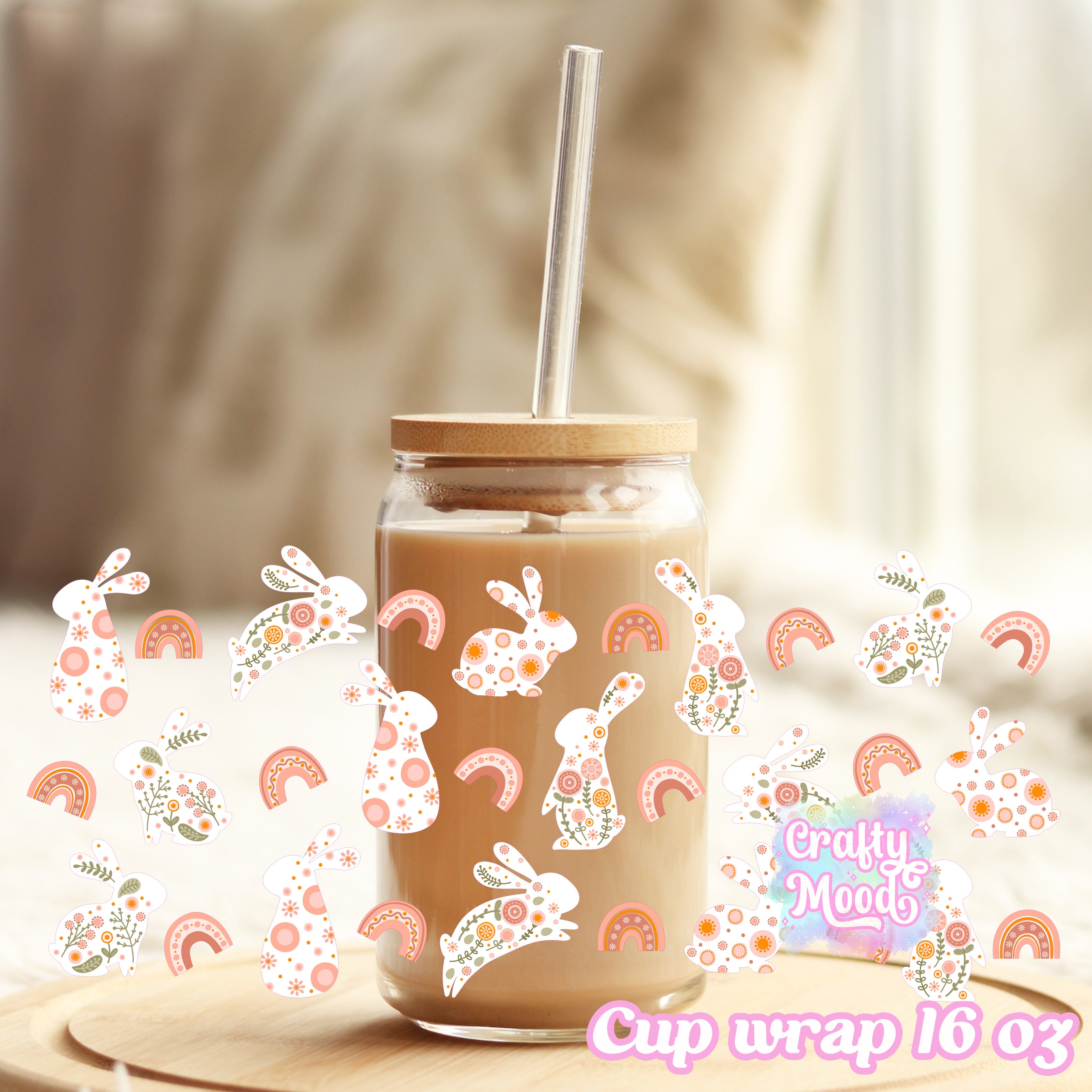Flower bunny - 16oz Libbey Glass Cup Wrap Only
