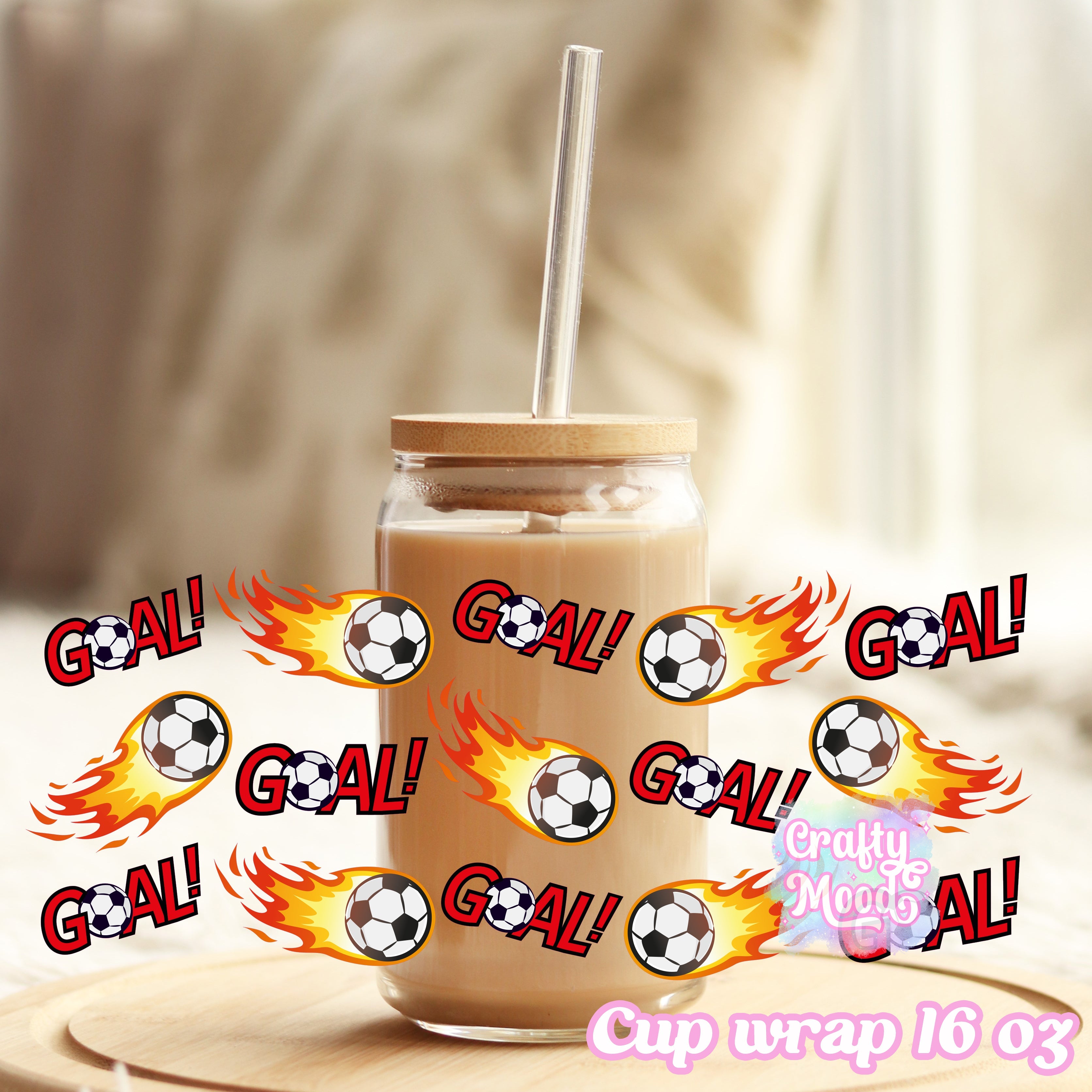 Football soccer fire - 16oz Libbey Glass Cup Wrap Only