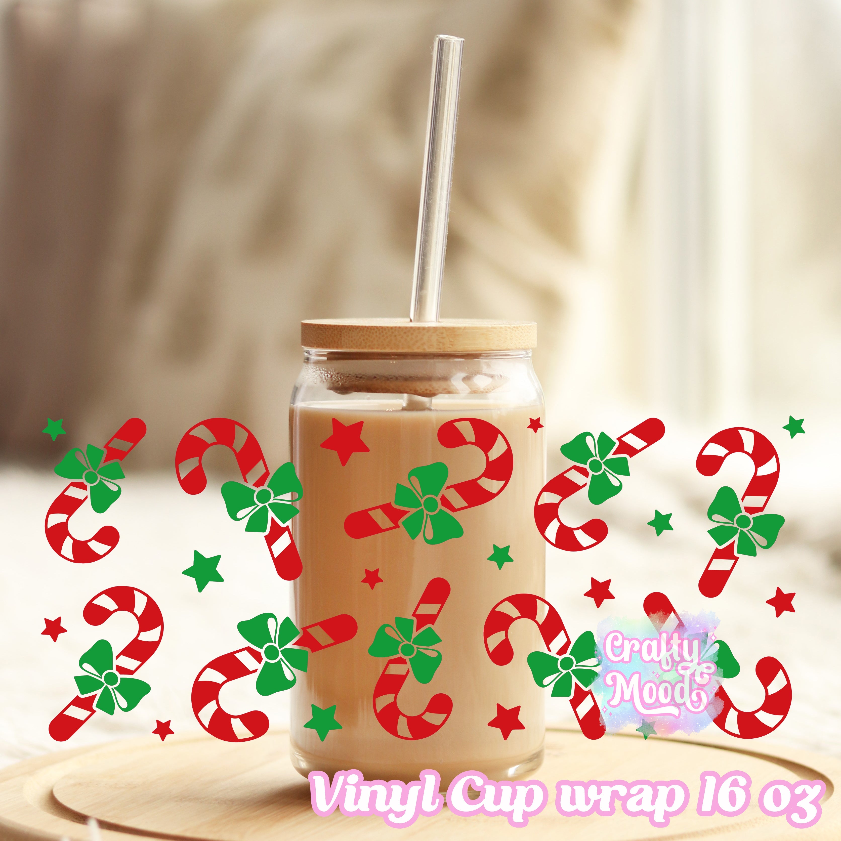 Candy cane - 16oz Libbey Glass Cup Wrap Only