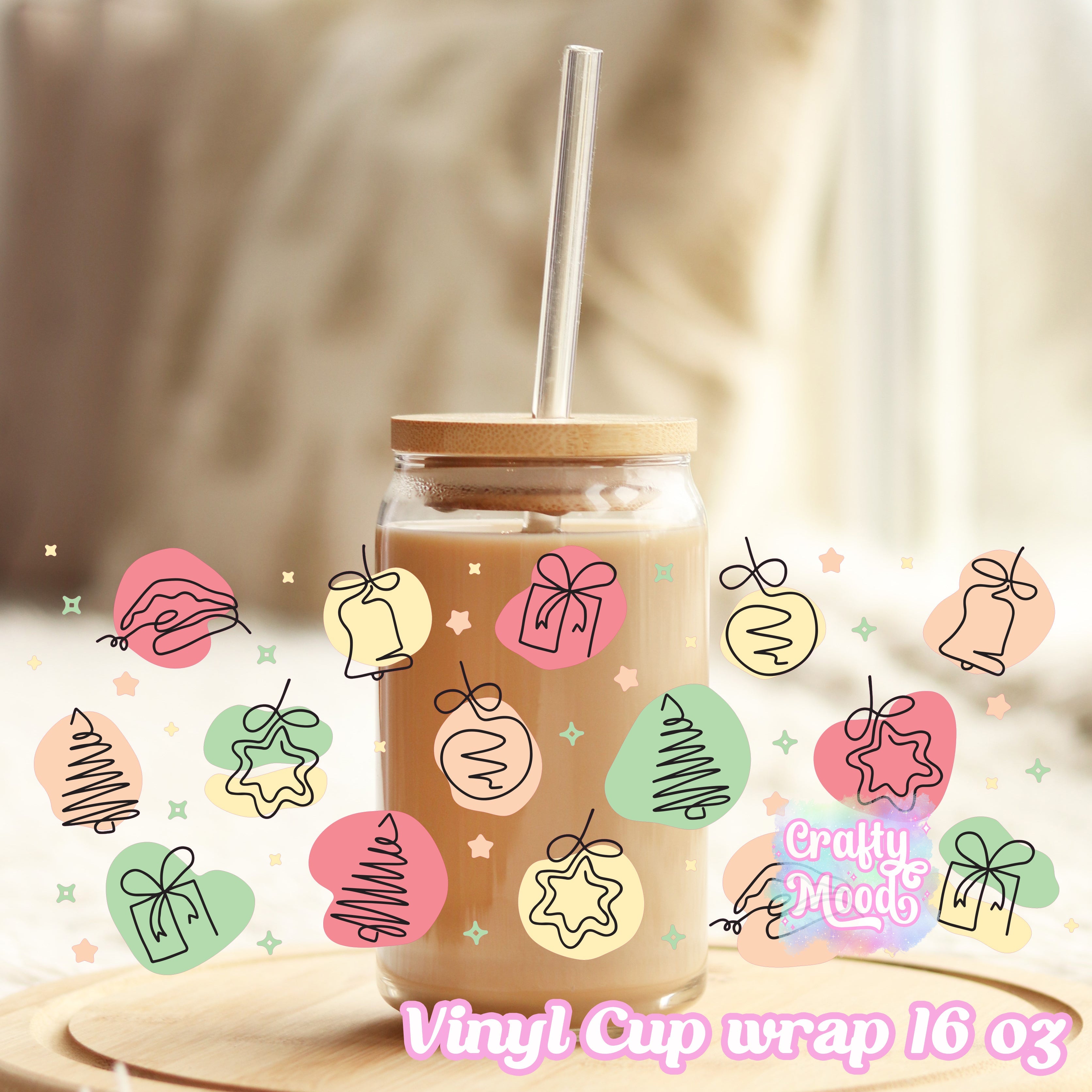 Boho Christmas - 16oz Libbey Glass Cup Wrap Only