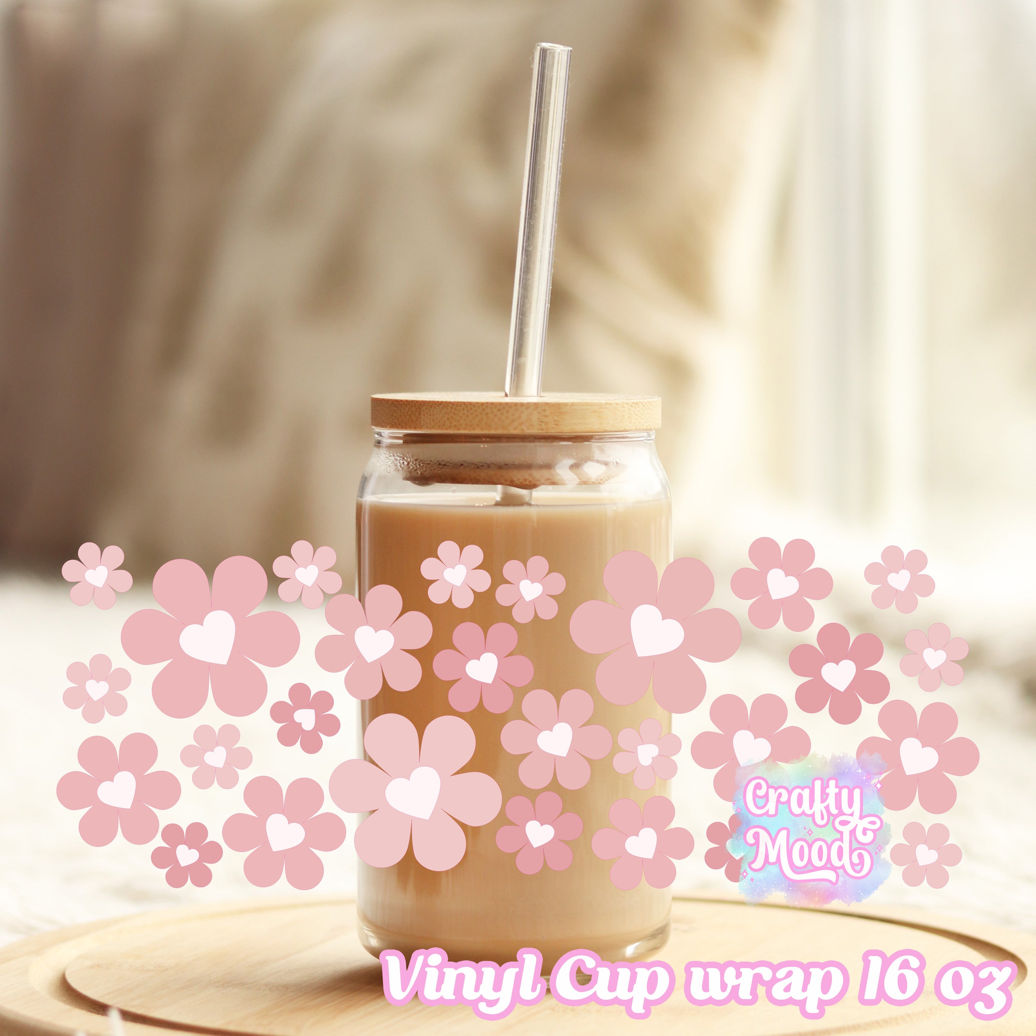 Flower heart - 16oz Libbey Glass Cup Wrap Only